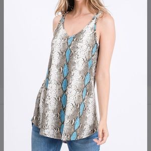 Jade & Brown Snake V-Neck Tank, M